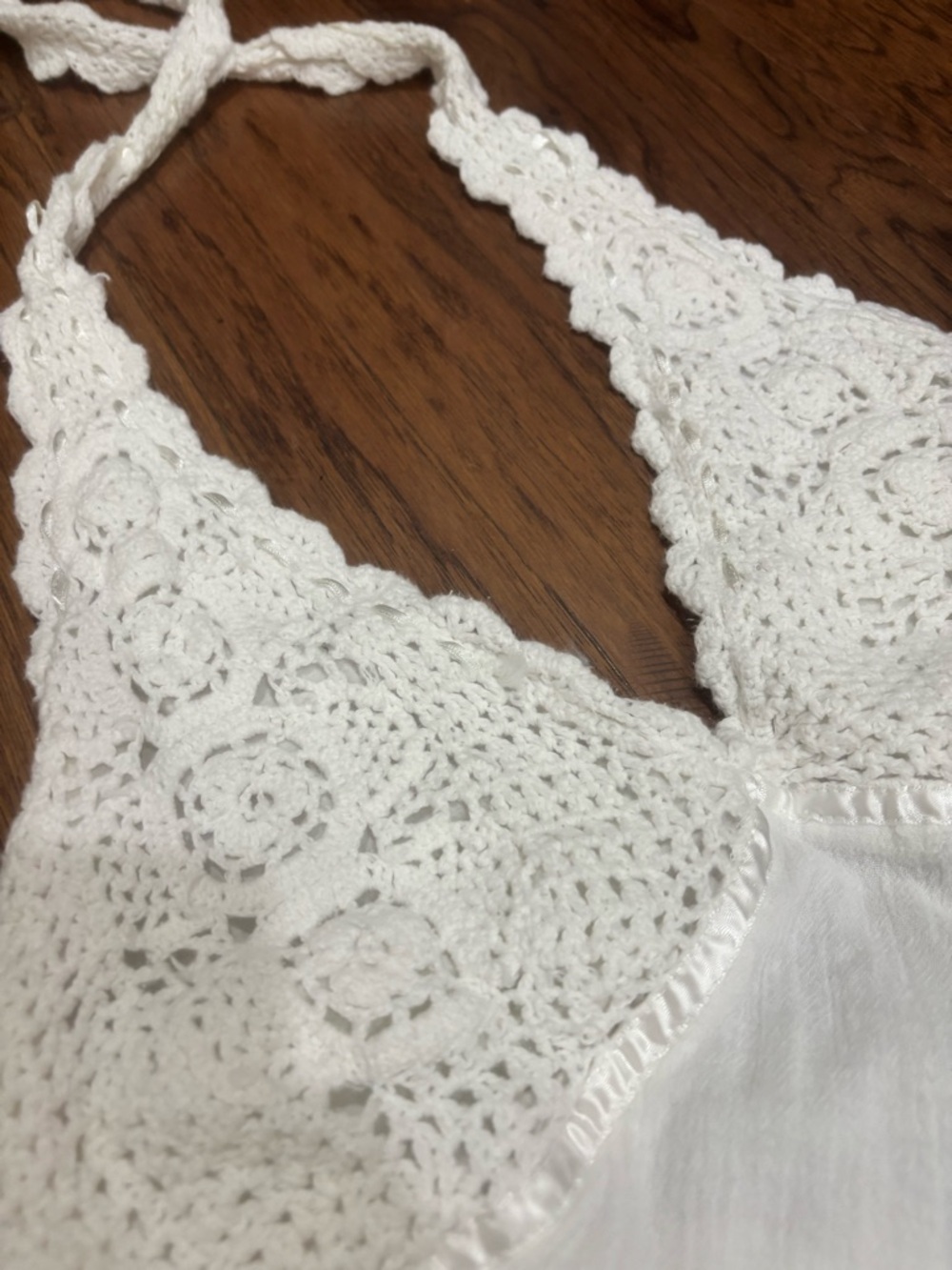 Y2K B Darlin White Crochet Halter Mini Dress Fairycore Ren Fair Boho - Picture 9 of 13